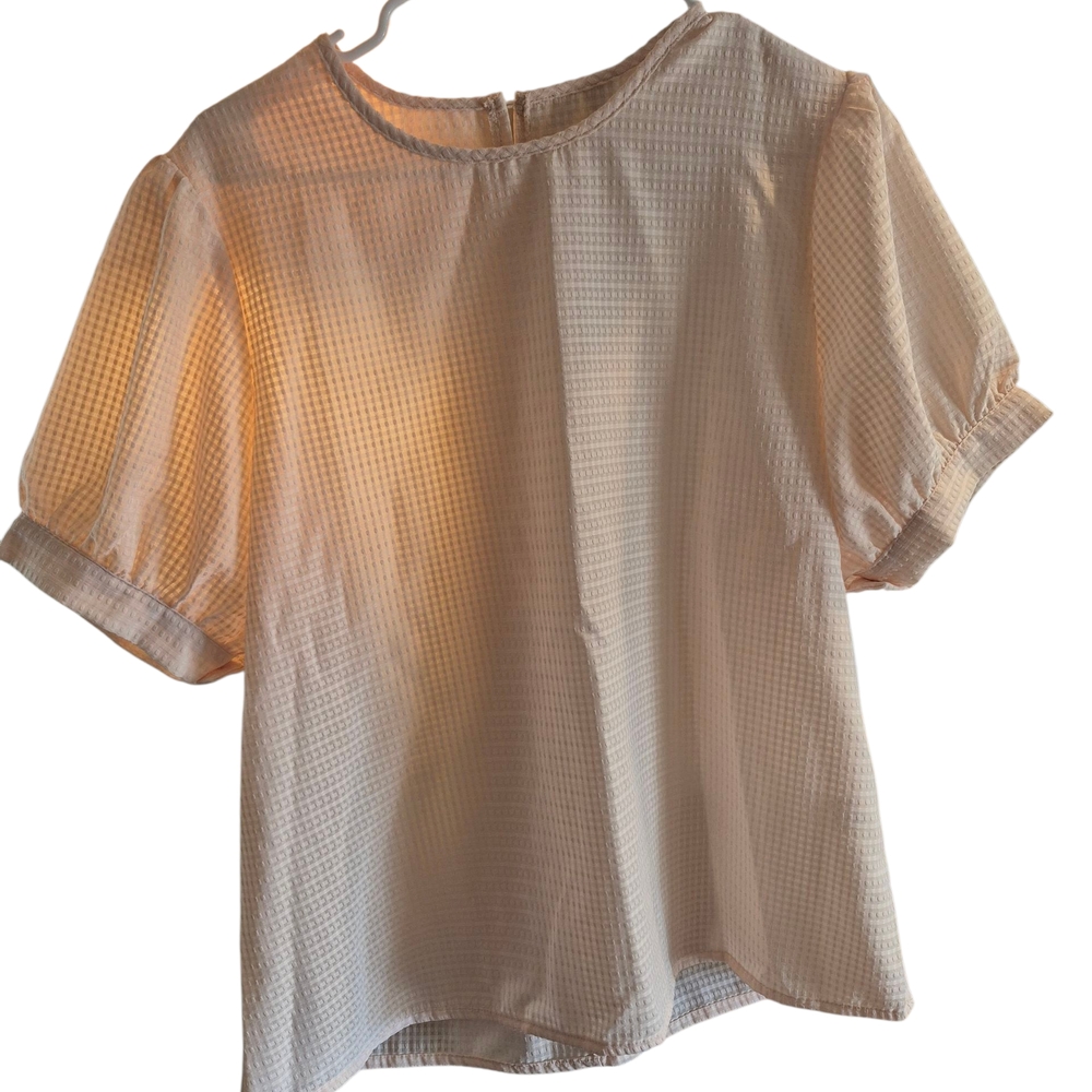 SHEIN Peach Gingham Puff Sleeve Blouse Textured